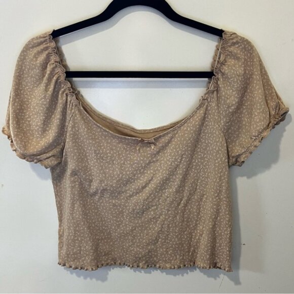 American Eagle Outfitters Cream Smocked Puff Sleeve Blouse - Picture 1 of 8
